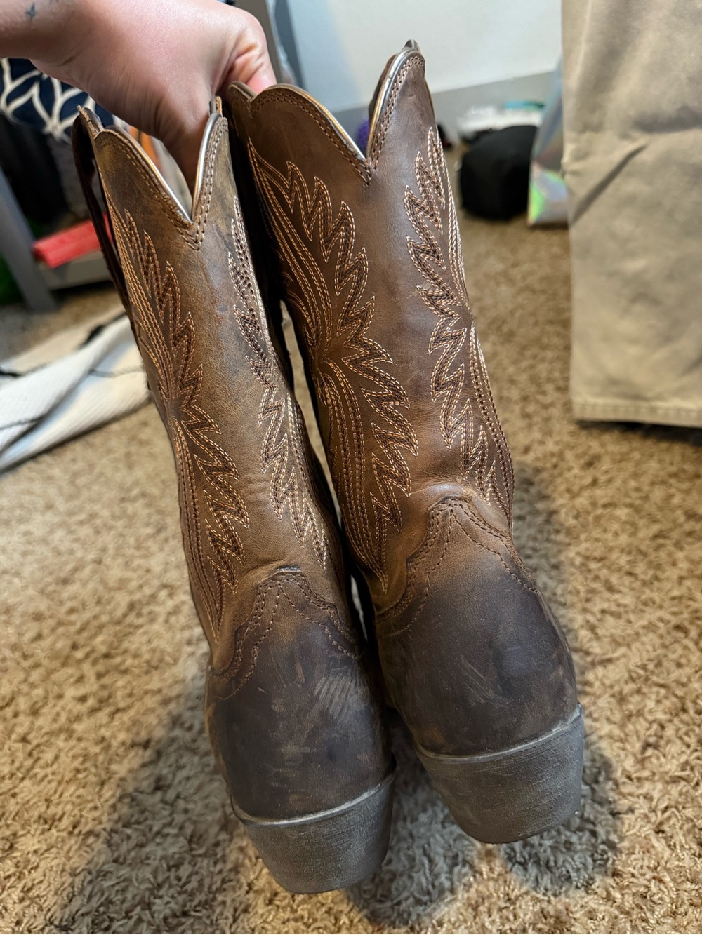 Ariat Brown Leather Western Boots with Decorative Stitching - Picture 7 of 8